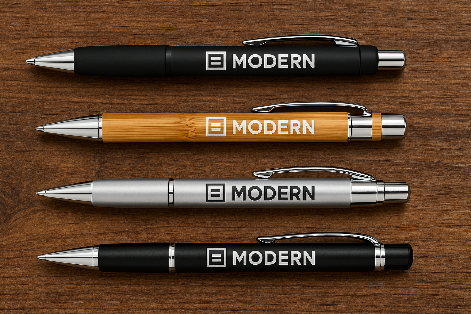 Bulk engraved pens with laser engraved logo on metal and bamboo pens for corporate gifts and events